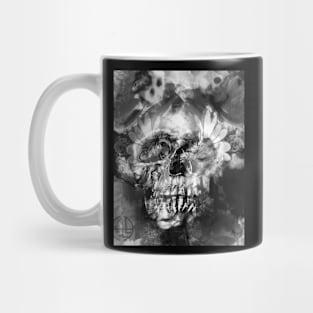 Memento mori skull flower petals black and white painting Mug